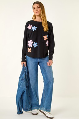 Black Floral Embroidery Jumper