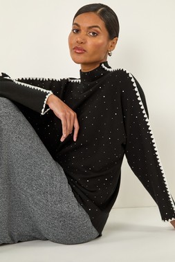Roman Black Hotfix Blanket Stitch Knit Jumper
