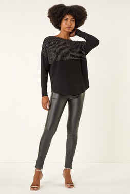 Roman Black Embellished Stripe Knit Jumper