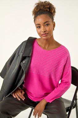 Roman Cerise Embellished Stripe Knit Jumper