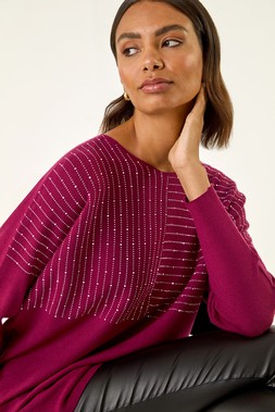 Roman Wine Embellished Stripe Knit Jumper