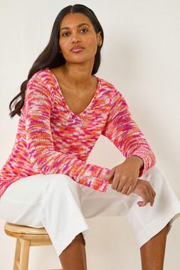 Roman Cerise Spacedye V-Neck Knit Jumper
