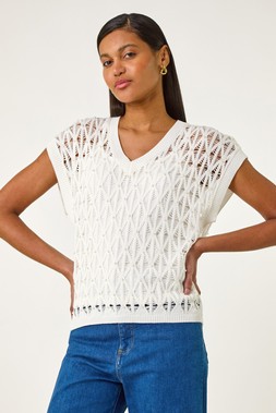 Roman Ivory Pearl Double Layer Knit Top