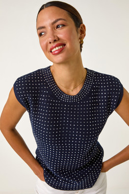 Roman Embellished Short Sleeve Knit Top