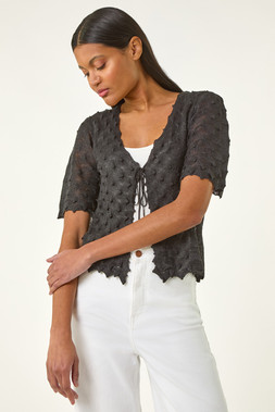 Roman Textured Tie Front Shrug