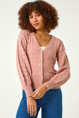 Roman Biscuit Pointelle Detail Knit Cardigan