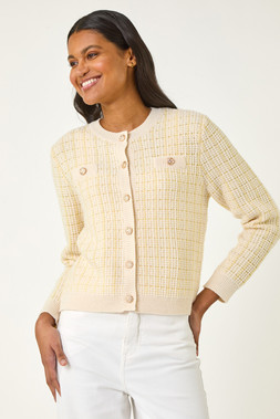 Roman Lemon Check Textured Button Knit Cardigan