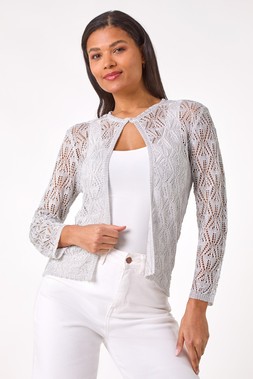 Roman Silver Shimmer Crochet Shrug