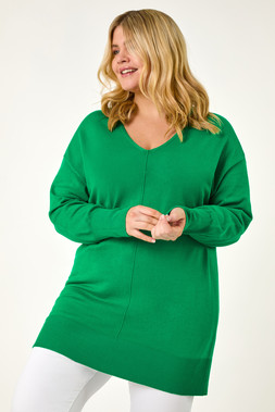 Roman Curve Green V-Neck Relaxed Jumper