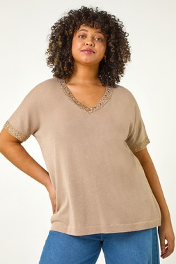 Roman Curve Gold Hotfix V-Neck Knit Top