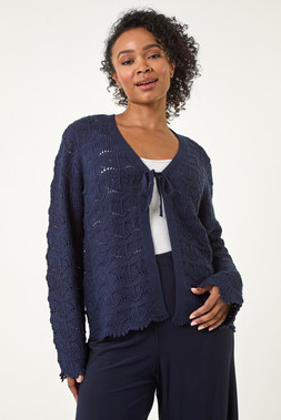 Roman Petite Navy Knitted Tie Cardigan