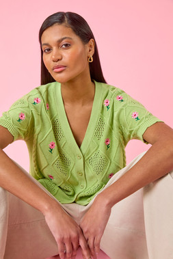 Roman Green Textured embroidery cardigan