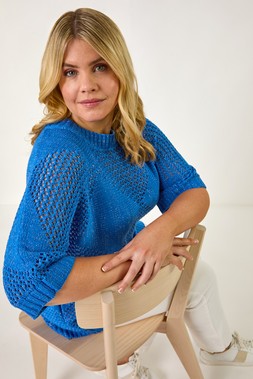 Roman Curve Royal Blue Metallic Diamond Knit Top