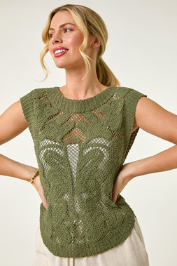 Roman Petite Curve Hem Crochet Top