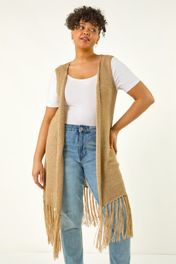 Roman Curve Stone Crochet Knit Tassel Cardigan