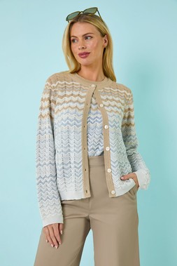 Roman Petite Chevron Stripe Vest, Chevron Knitted Cardigan & Mocha Cotton Culotte Trousers