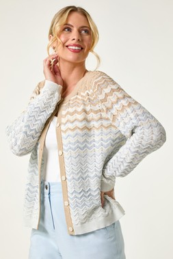 Roman Petite Chevron Stripe Knit Cardigan