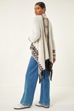 Roman Ivory Fluffy Fringe Poncho