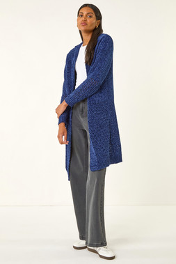Roman Midnight Blue Soft Chenille Hooded Cardigan