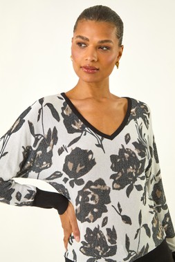 Roman Ivory Floral Print V-Neck Knit Jumper