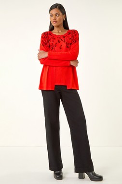 Roman Red Embellished Print Knit Set