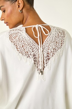 Roman Ivory Lace Back V-Neck Jumper