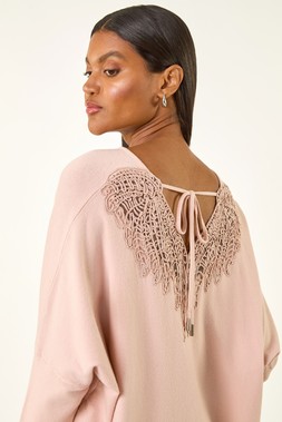 Roman Pink Lace Back V-Neck Jumper