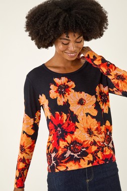 Roman Navy Hotfix Floral Print Knit Jumper