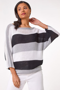 Roman Grey Colourblock Stripe Knit Jumper