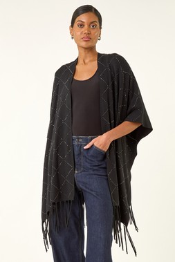 Roman Black Diamond Hotfix Knit Poncho