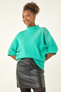 Roman Green Embellished Shoulder Knit Jumper