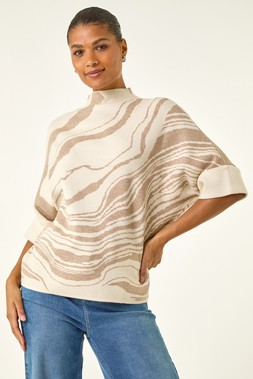 Roman Cream Marble High Neck Knit Jumper
