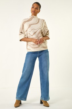 Roman Cream Marble High Neck Knit Jumper