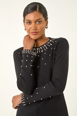 Roman Black Embellished Neck Jumper