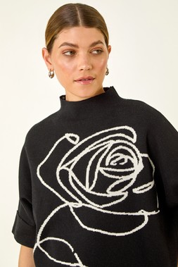 Roman Black Rose Motif High Neck Knit Jumper