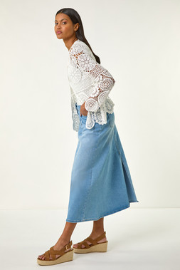 Roman Crochet Tie Front Knit Cardigan