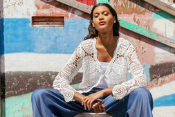 Roman Ivory Crochet Detail Knit Cardigan