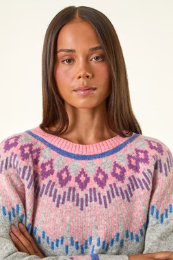 Roman Petite Grey Fairisle Raglan Knit Jumper