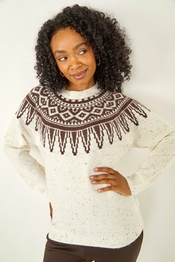 Roman Petite Natural Neppy Fairisle Knit Jumper