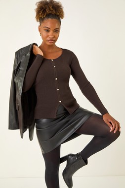 Roman Chocolate Pearl Ribbed Knit Jumper
