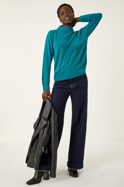 Roman Teal Cable Pearl Detail Jumper