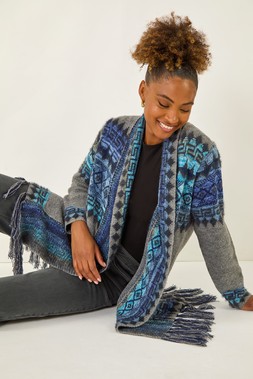 Roman Grey Jacquard Edge Knit Cardigan