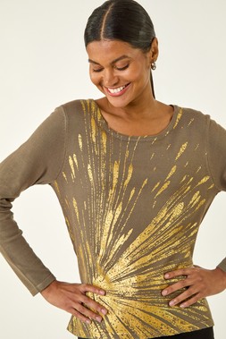 Roman Olive Metallic Foil Print Knit