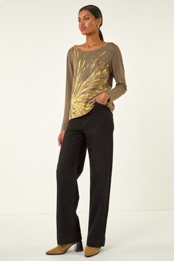 Roman Olive Metallic Foil Print Knit