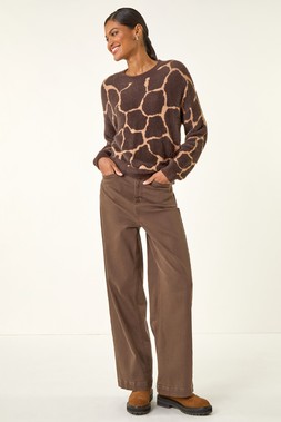 Roman Chocolate Fluffy Animal Print Knit Jumper