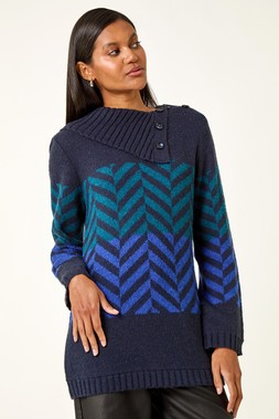 Romn Navy Stripe Roll Neck Knit Jumper