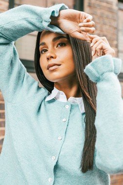 Roman Petite Blue Flute Hem Buttoned Cardigan