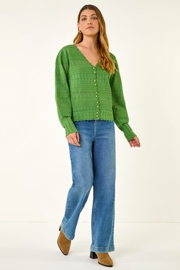 Roman Green Ribbed Button Up Knit Cardigan