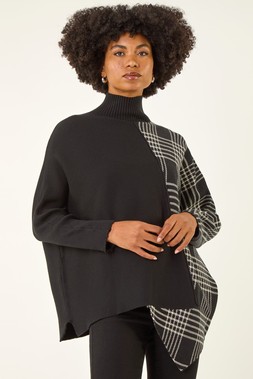 Roman Black Plaid High Neck Knit Jumper
