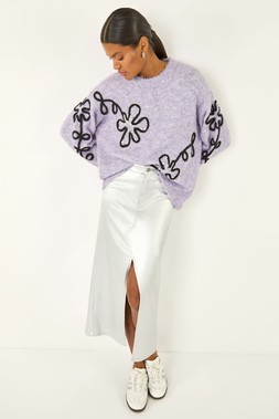 Roman Purple Sequin Floral Knit Jumper